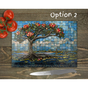Blooming Tree Glass Chopping Board | Faux Stained Glass Floral Kitchen Decor | Cooking Gift | Housewarming Gift | Placemats | 4 Patterns