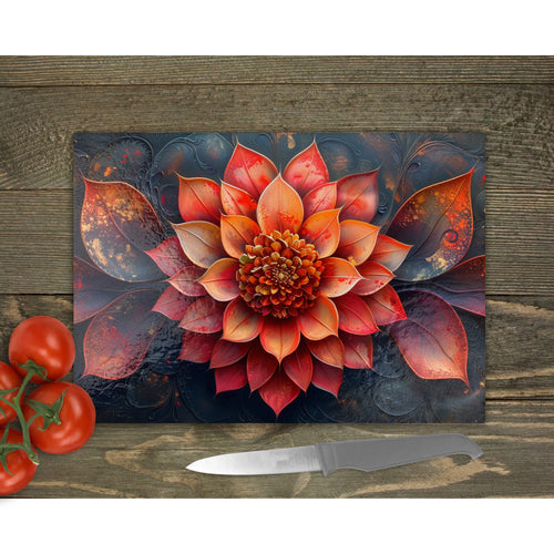 Red Flower Glass Chopping Board | Floral Kitchen Decor | Cooking Gift | Housewarming Gift | Placemats | Mother's Day Gift | Unique Design