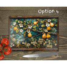 Load image into Gallery viewer, Pear Tree Glass Chopping Board | Faux Stained Glass Floral Kitchen Decor | Housewarming Gift | Placemats | Mother&#39;s Day Gift | 4 Patterns