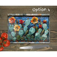 Load image into Gallery viewer, Cactus Bloom Glass Chopping Board | Faux Stained Glass Floral Kitchen Decor | Housewarming Gift | Placemats | Mother&#39;s Day Gift | 4 Patterns