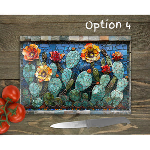Cactus Bloom Glass Chopping Board | Faux Stained Glass Floral Kitchen Decor | Housewarming Gift | Placemats | Mother's Day Gift | 4 Patterns