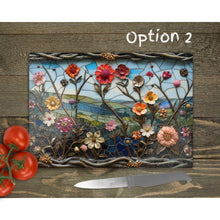 Load image into Gallery viewer, Flower FIeld Glass Chopping Board | Faux Stained Glass Floral Kitchen Decor | Housewarming Gift | Placemats | Mother&#39;s Day Gift | 4 Patterns
