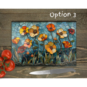 Poppy Field Glass Chopping Board | Faux Stained Glass Floral Kitchen Decor | Housewarming Gift | Placemats | Mother's Day Gift | 6 Patterns