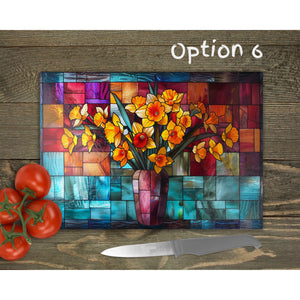 Daffodils Glass Chopping Board | Fax Stained Glass Kitchen Decor | Housewarming Gift | Placemat | Birthday Gift | Spring Decor | 6 Patterns