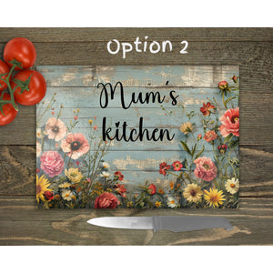 Floral Glass Chopping Board | Personalised Glass Kitchen Decor | Housewarming Gift | Placemat | Birthday Gift | Spring Decor | 4 Patterns