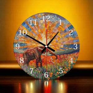 African ELephant glass wall clock, wall decor, 3D effect faux stained glass, housewarming gift, gift for family, freinds and colleagues