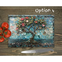 Load image into Gallery viewer, Blooming Tree Glass Chopping Board | Faux Stained Glass Floral Kitchen Decor | Cooking Gift | Housewarming Gift | Placemats | 4 Patterns