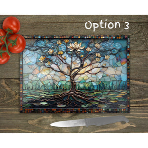Blooming Tree Glass Chopping Board | Faux Stained Glass Floral Kitchen Decor | Cooking Gift | Housewarming Gift | Placemats | 4 Patterns