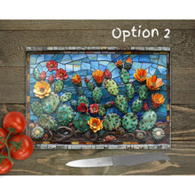 Load image into Gallery viewer, Cactus Bloom Glass Chopping Board | Faux Stained Glass Floral Kitchen Decor | Housewarming Gift | Placemats | Mother&#39;s Day Gift | 4 Patterns