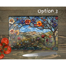 Load image into Gallery viewer, Flower FIeld Glass Chopping Board | Faux Stained Glass Floral Kitchen Decor | Housewarming Gift | Placemats | Mother&#39;s Day Gift | 4 Patterns