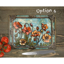 Load image into Gallery viewer, Poppy Field Glass Chopping Board | Faux Stained Glass Floral Kitchen Decor | Housewarming Gift | Placemats | Mother&#39;s Day Gift | 6 Patterns