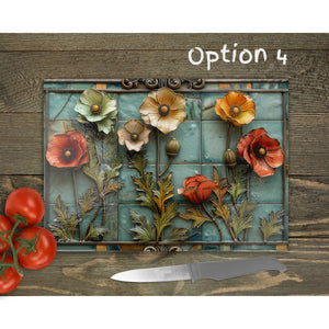 Poppy Field Glass Chopping Board | Faux Stained Glass Floral Kitchen Decor | Housewarming Gift | Placemats | Mother's Day Gift | 6 Patterns