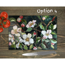 Load image into Gallery viewer, Cherry Blossom Glass Chopping Board | Faux Stained Glass Floral Kitchen Decor | Housewarming Gift | Placemat | Mothers Day Gift | 4 Patterns