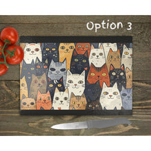 Load image into Gallery viewer, Cat Crowd Glass Chopping Board | Unique Kitchen Decor | Housewarming Gift | Placemat | Birthday Gift | Cat Lover Gift | 4 Patterns
