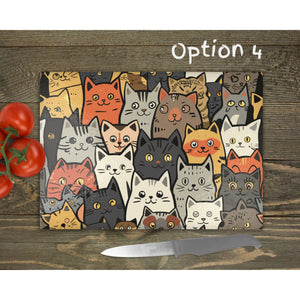 Cat Crowd Glass Chopping Board | Unique Kitchen Decor | Housewarming Gift | Placemat | Birthday Gift | Cat Lover Gift | 4 Patterns