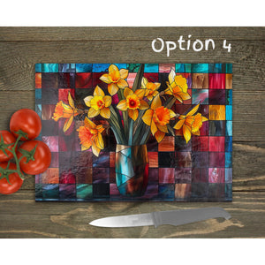 Daffodils Glass Chopping Board | Fax Stained Glass Kitchen Decor | Housewarming Gift | Placemat | Birthday Gift | Spring Decor | 6 Patterns
