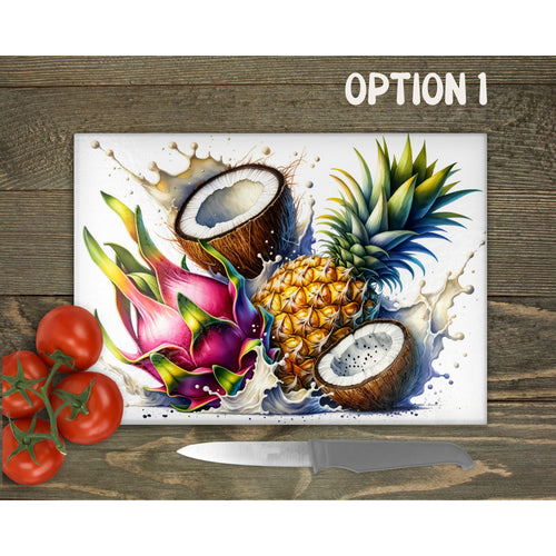 Tropical Fruit Glass Chopping Board | Kitchen Decor | New Home Gift | Placemat | Birthday, Mother's Day Gift | 3 Patterns