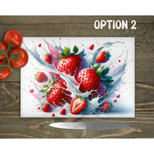 Load image into Gallery viewer, Strawberries Glass Chopping Board | Kitchen Decor | New Home Gift | Placemat | Birthday, Mother&#39;s Day Gift | 3 Patterns