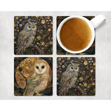 Load image into Gallery viewer, Owls Coasters | Neoprene coaster gift | Modern art home and garden decor | Letter box gift | Housewarming gift | Set of 4 coasters