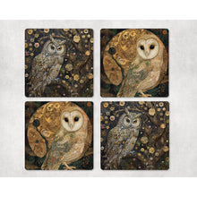 Load image into Gallery viewer, Owls Coasters | Neoprene coaster gift | Modern art home and garden decor | Letter box gift | Housewarming gift | Set of 4 coasters