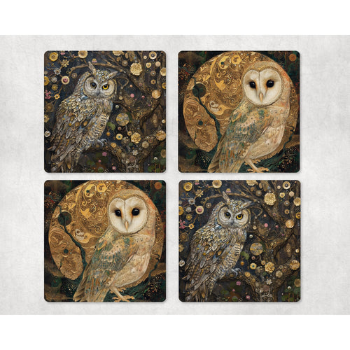 Owls Coasters | Neoprene coaster gift | Modern art home and garden decor | Letter box gift | Housewarming gift | Set of 4 coasters