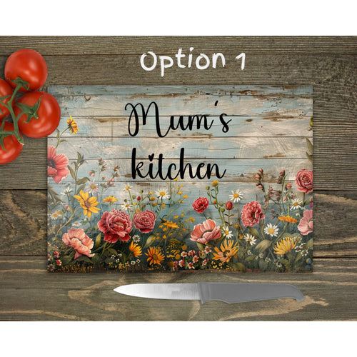 Floral Glass Chopping Board | Personalised Glass Kitchen Decor | Housewarming Gift | Placemat | Birthday Gift | Spring Decor | 4 Patterns