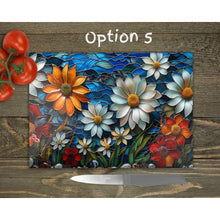 Load image into Gallery viewer, Daisies Glass Chopping Board | Fax Stained Glass Kitchen Decor | Housewarming Gift | Placemat | Birthday Gift | Spring Decor | 5 Patterns