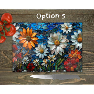 Daisies Glass Chopping Board | Fax Stained Glass Kitchen Decor | Housewarming Gift | Placemat | Birthday Gift | Spring Decor | 5 Patterns