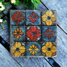 Load image into Gallery viewer, Andalusian tile coasters, natural slate coaster, tableware home and garden decor, letter box gift, 6 patterns, unique colours vintage design