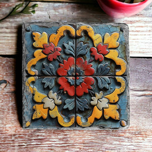 Andalusian tile coasters, natural slate coaster, tableware home and garden decor, letter box gift, 6 patterns, unique colours vintage design