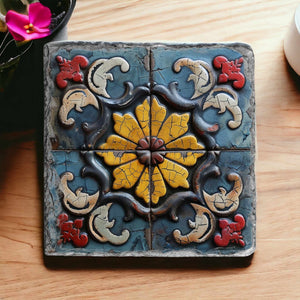 Andalusian tile coasters, natural slate coaster, tableware home and garden decor, letter box gift, 6 patterns, unique colours vintage design