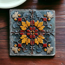 Load image into Gallery viewer, Andalusian tile coasters, natural slate coaster, tableware home and garden decor, letter box gift, 6 patterns, unique colours vintage design
