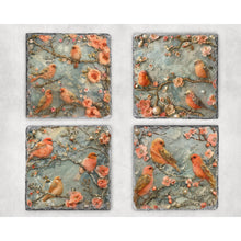 Load image into Gallery viewer, Peach Birds Slate Coasters, 3D effect tile unique gift, home and garden decor, letter box gift, Birthday, housewarming gift, 4 patterns