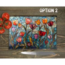 Load image into Gallery viewer, Tulips Glass Chopping Board | Faux Stained Glass Kitchen Decor | New Home Gift | Placemat | Birthday, Mother&#39;s Day Gift | 3 Patterns
