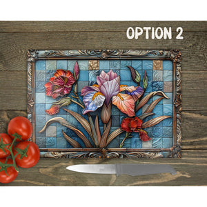 Iris Glass Chopping Board | Faux Stained Glass Kitchen Decor | New Home Gift | Placemat | Birthday, Mother's Day Gift | 3 Patterns
