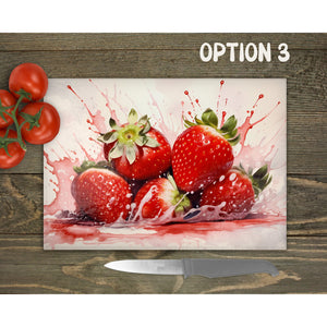 Strawberries Glass Chopping Board | Kitchen Decor | New Home Gift | Placemat | Birthday, Mother's Day Gift | 3 Patterns
