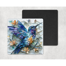 Load image into Gallery viewer, Hummingbirds Coasters | Neoprene coasters gift | Modern art home and garden decor | Letter box gift | Housewarming gift | Set of 4 coasters