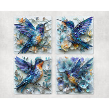 Load image into Gallery viewer, Hummingbirds Coasters | Neoprene coasters gift | Modern art home and garden decor | Letter box gift | Housewarming gift | Set of 4 coasters