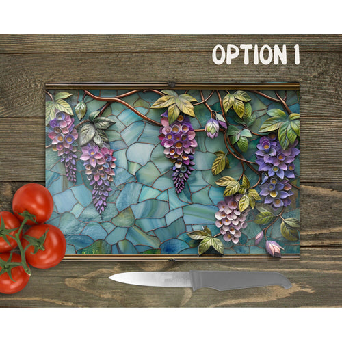 Wisteria Glass Chopping Board | Faux Stained Glass Kitchen Decor | New Home Gift | Placemat | Birthday, Mother's Day Gift | 3 Patterns