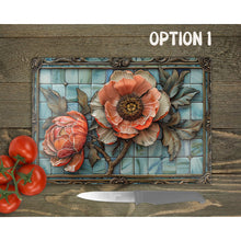 Load image into Gallery viewer, Peony Glass Chopping Board | Faux Stained Glass Kitchen Decor | New Home Gift | Placemat | Birthday, Mother&#39;s Day Gift | 3 Patterns