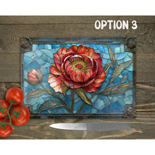 Load image into Gallery viewer, Peony Glass Chopping Board | Faux Stained Glass Kitchen Decor | New Home Gift | Placemat | Birthday, Mother&#39;s Day Gift | 3 Patterns