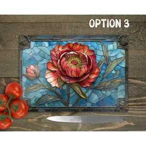 Peony Glass Chopping Board | Faux Stained Glass Kitchen Decor | New Home Gift | Placemat | Birthday, Mother's Day Gift | 3 Patterns