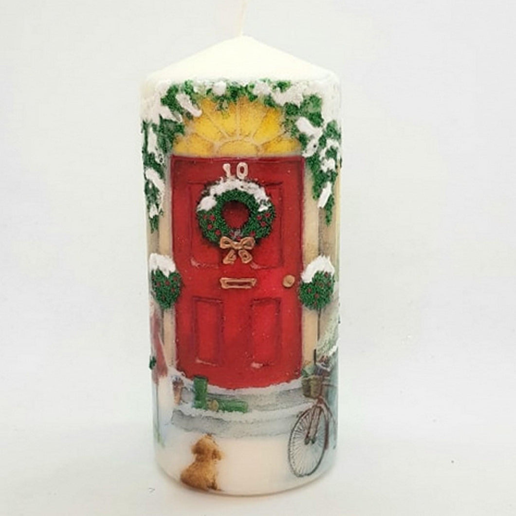 Red door Christmas pillar candle [product_type] Candle Affair