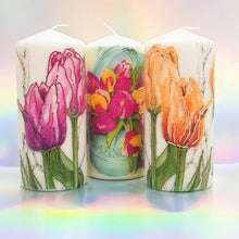 Load image into Gallery viewer, Orange Tulips Large pillar candle Wax pillar candle Candle Affair
