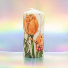 Load image into Gallery viewer, Orange Tulips Large pillar candle Wax pillar candle Candle Affair