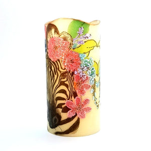 Floral Zebra and Tiger LED wax pillar candles - Candle Affair