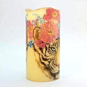 Floral Zebra and Tiger LED wax pillar candles - Candle Affair