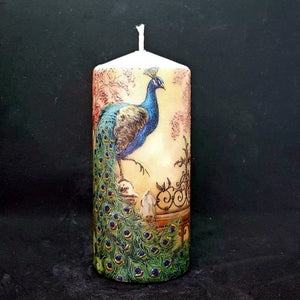 Large pillar candle, decorated candle, 3D effect, Royal Peacocks, Decorative candle, Unique gift, Art candle