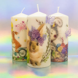 Easter hand decorated pillar candles, Easter decor and gift