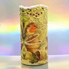 Load image into Gallery viewer, Christmas flameless LED pillar candle, unique Christmas flickering candle decor, gift, snow candle, safe for children and pets